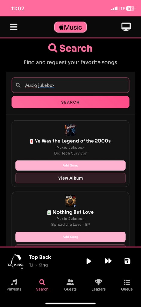 Apple Music song search and request screen