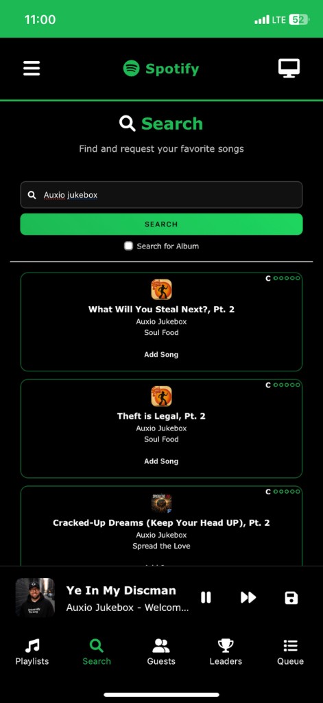 Spotify song search and request screen